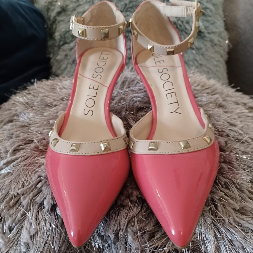 Sole Society Coral Pink Studded High Heel Shoes Size 5 - Picture 1 of 7